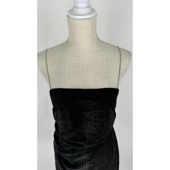 House Of Harlow 1960 Black Velvet Mini Dress Crystal Strap Womens Small New - Picture 2 of 13